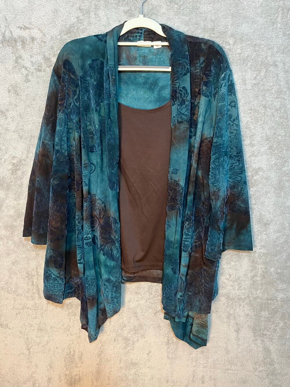 Y2K Cato Blouse XL Blue Brown Fairy Grunge Velvet Burnout Office Whimsigoth